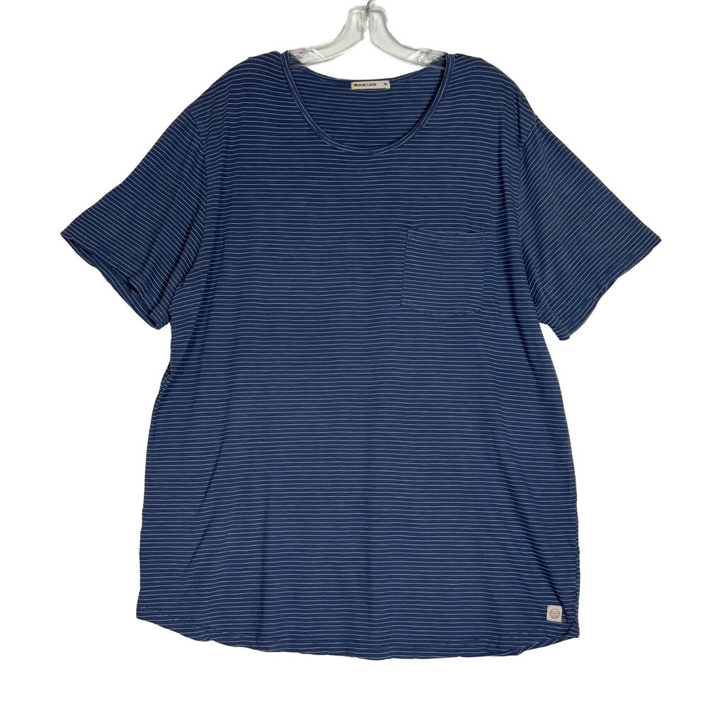 Marine Layer Saddle Hem Pocket Tee Short Sleeve Crew Neck Slub Cotton Blue Mens